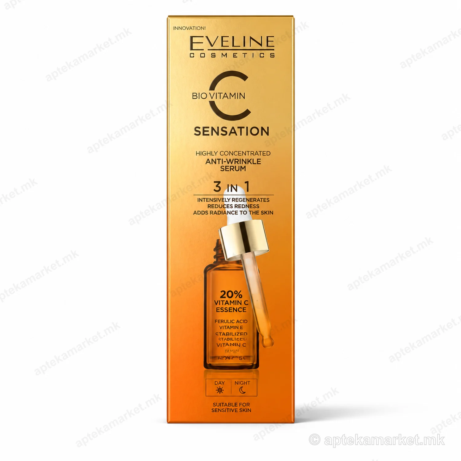Eveline Bio Vitamin C Sensation Anti-Wrinkle Serum 3 in 1 пакување