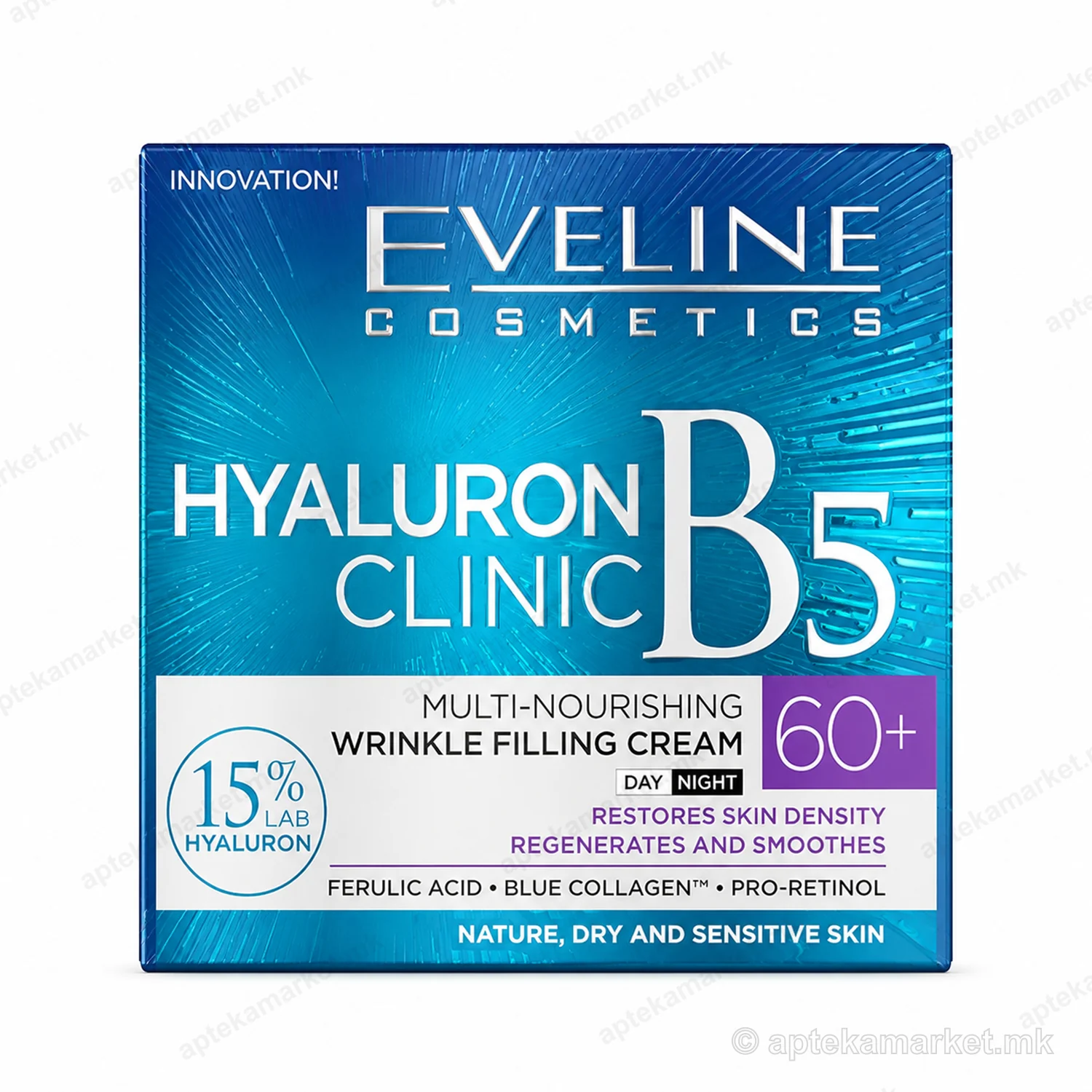 Eveline Hyaluron Clinic B5 Multi-Nourishing Wrinkle Filling Cream 60+ пакување