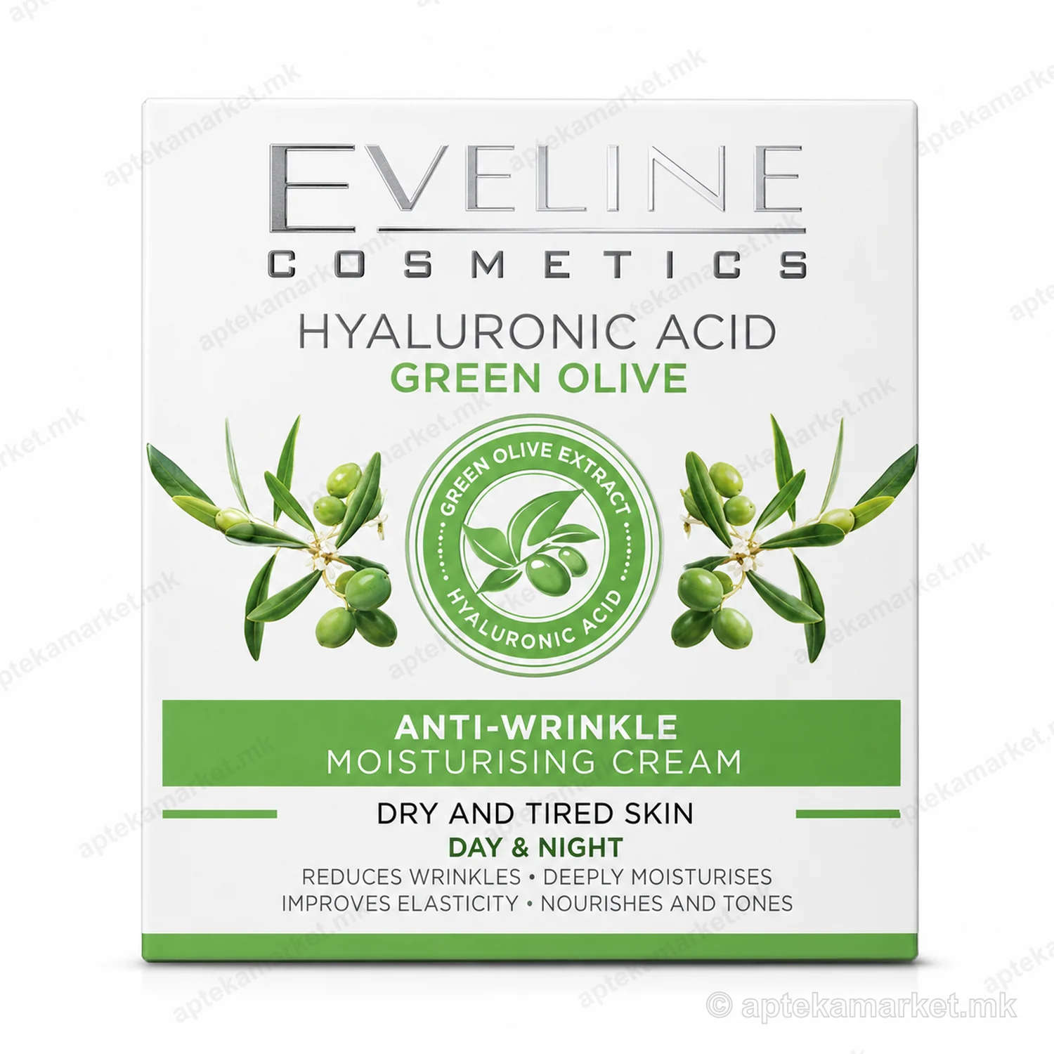 Eveline Hyaluronic Acid Green Olive Anti-Wrinkle Moisturising Cream пакување