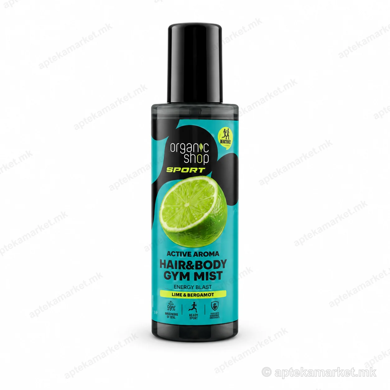 Organic Shop Sport Gym Mist Lime & Bergamot спреј за коса и тело пакување